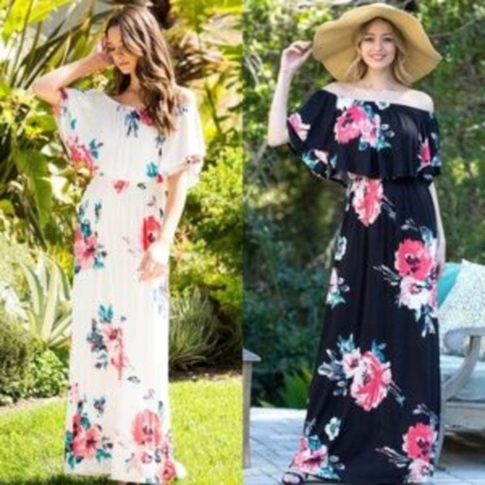 ONE LEFT🤗🤗Ruffle Off the Shoulder Maxi NWT SMALL - Picture 3 of 6